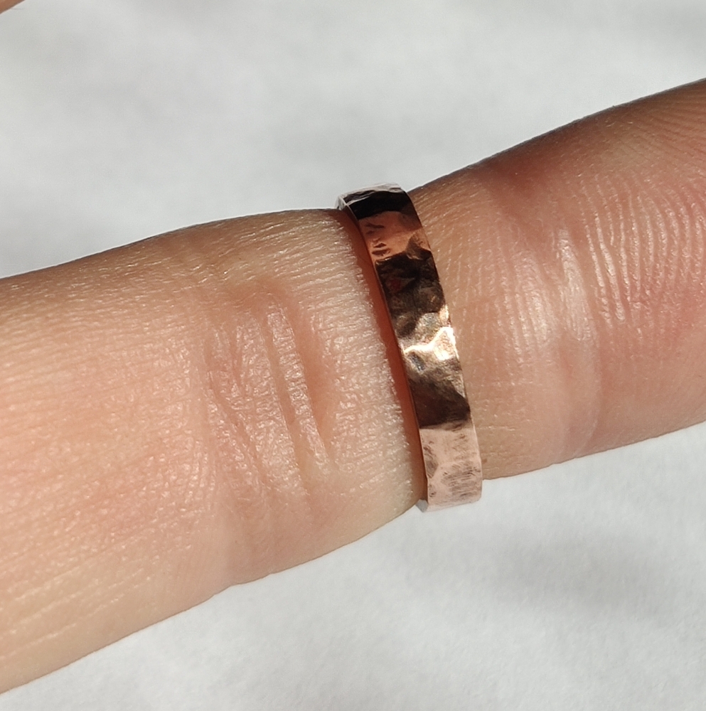 Copper Ring Size 3.75 Band Minimal Texture Hammered Solid Handcrafted Made USA - Picture 7 of 8